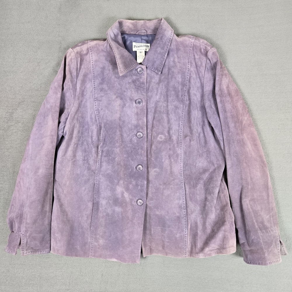 Pendleton Suede Leather Jacket Womens XL Bell Style Lined Leather Purple *READ‎